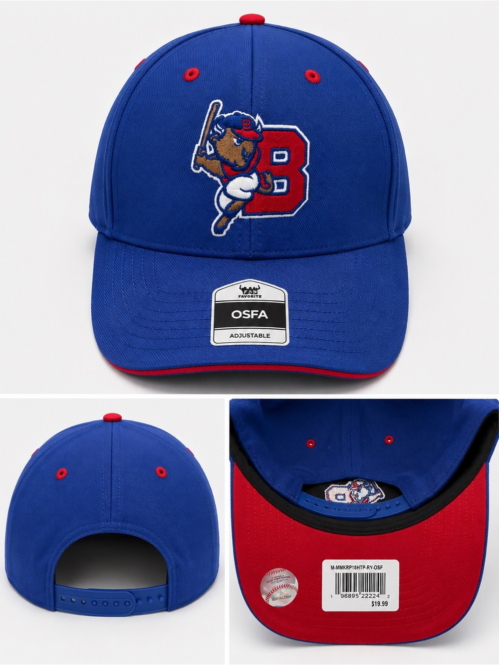 Adults Blue Baseball Cap with Red Accents - Adjustable Snapback